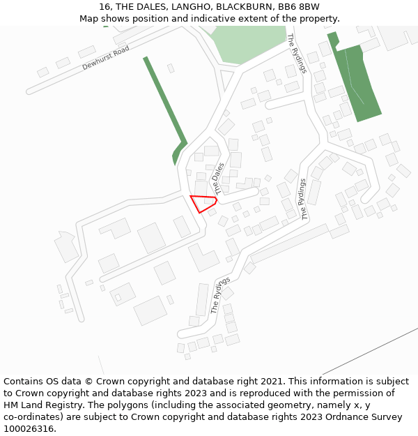 16, THE DALES, LANGHO, BLACKBURN, BB6 8BW: Location map and indicative extent of plot