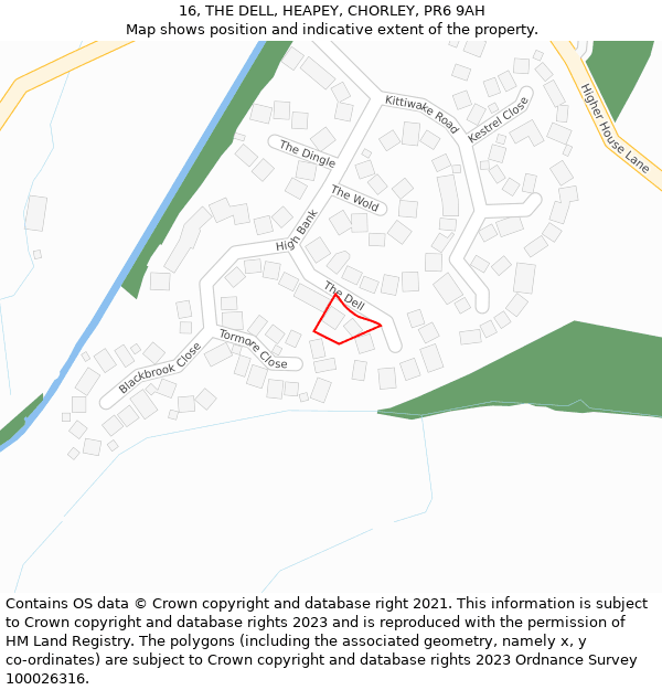 16, THE DELL, HEAPEY, CHORLEY, PR6 9AH: Location map and indicative extent of plot