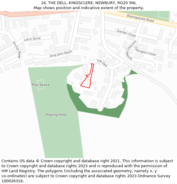 16, THE DELL, KINGSCLERE, NEWBURY, RG20 5NL: Location map and indicative extent of plot