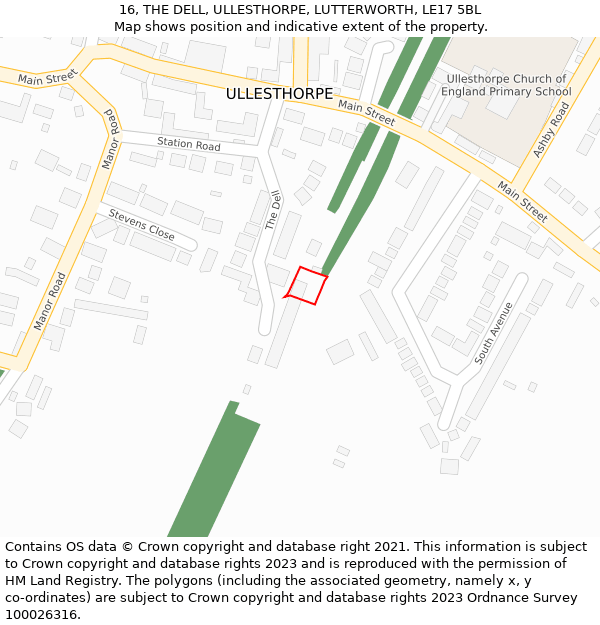 16, THE DELL, ULLESTHORPE, LUTTERWORTH, LE17 5BL: Location map and indicative extent of plot