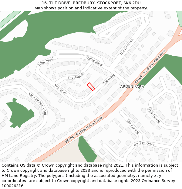 16, THE DRIVE, BREDBURY, STOCKPORT, SK6 2DU: Location map and indicative extent of plot