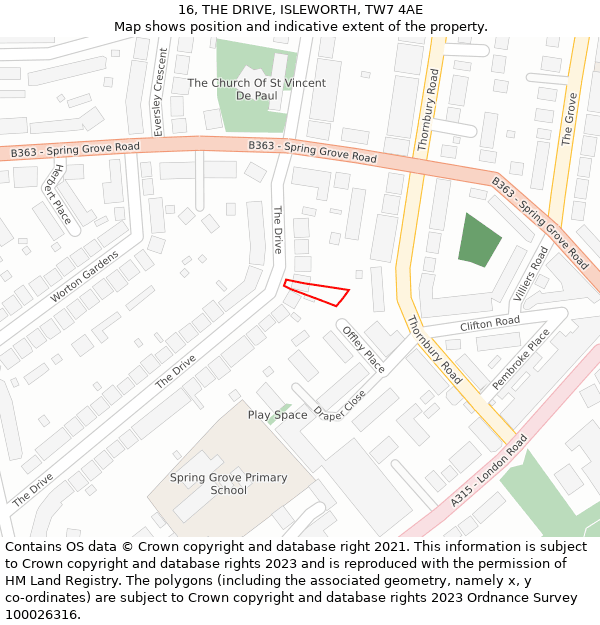 16, THE DRIVE, ISLEWORTH, TW7 4AE: Location map and indicative extent of plot