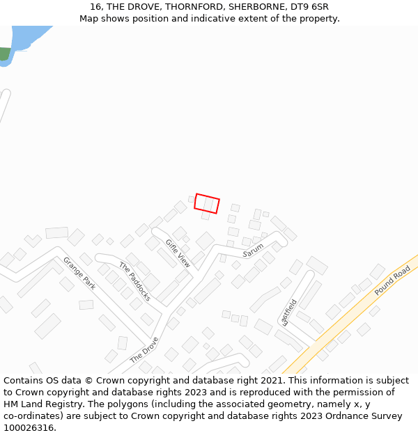 16, THE DROVE, THORNFORD, SHERBORNE, DT9 6SR: Location map and indicative extent of plot