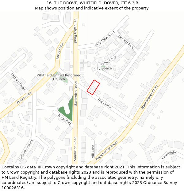 16, THE DROVE, WHITFIELD, DOVER, CT16 3JB: Location map and indicative extent of plot