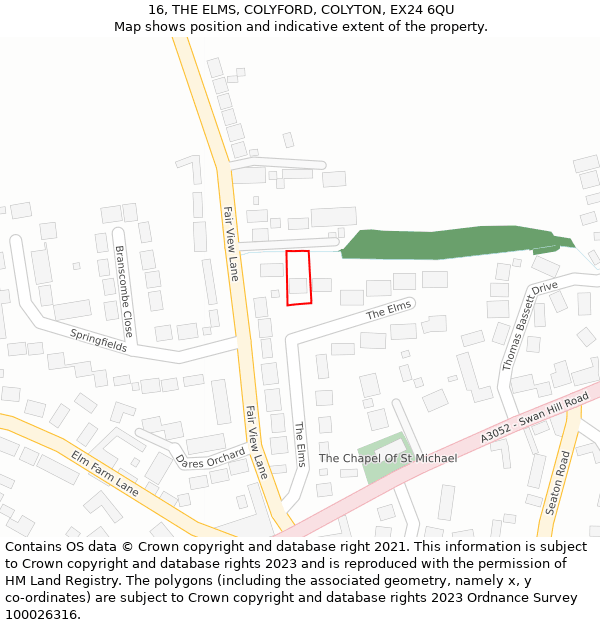 16, THE ELMS, COLYFORD, COLYTON, EX24 6QU: Location map and indicative extent of plot