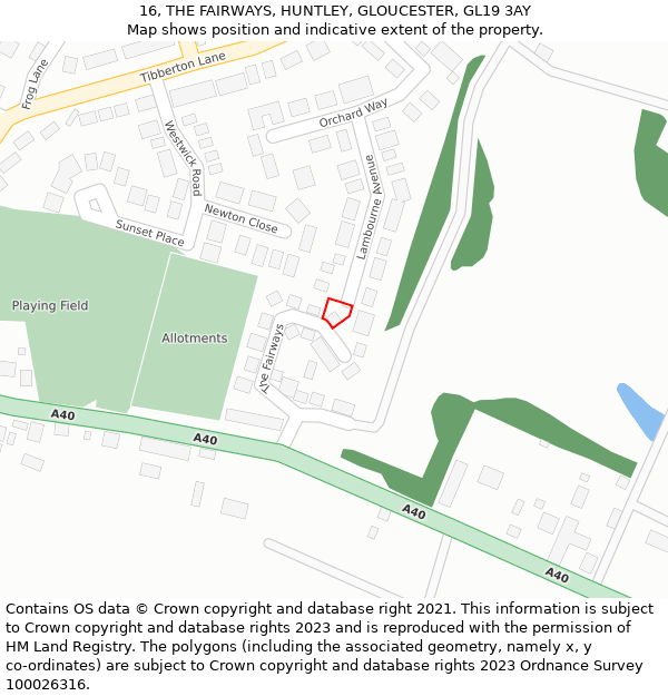 16, THE FAIRWAYS, HUNTLEY, GLOUCESTER, GL19 3AY: Location map and indicative extent of plot