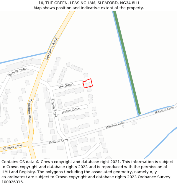 16, THE GREEN, LEASINGHAM, SLEAFORD, NG34 8LH: Location map and indicative extent of plot