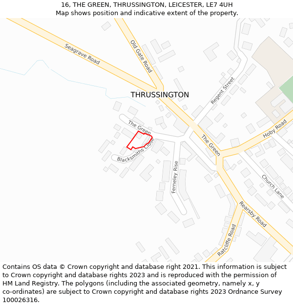 16, THE GREEN, THRUSSINGTON, LEICESTER, LE7 4UH: Location map and indicative extent of plot