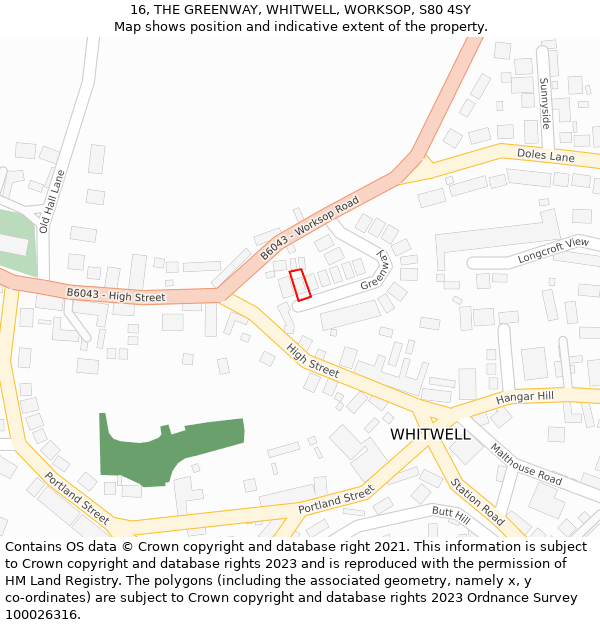 16, THE GREENWAY, WHITWELL, WORKSOP, S80 4SY: Location map and indicative extent of plot