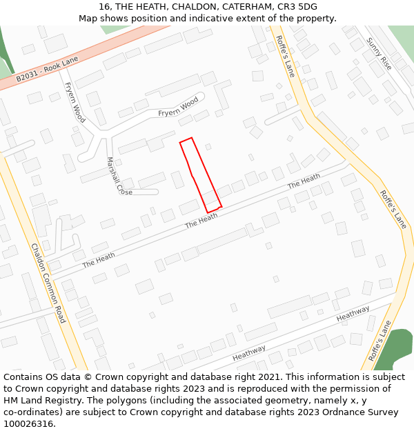 16, THE HEATH, CHALDON, CATERHAM, CR3 5DG: Location map and indicative extent of plot