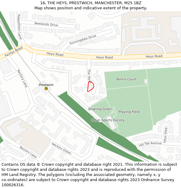 16, THE HEYS, PRESTWICH, MANCHESTER, M25 1BZ: Location map and indicative extent of plot