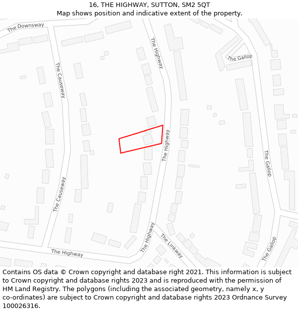 16, THE HIGHWAY, SUTTON, SM2 5QT: Location map and indicative extent of plot