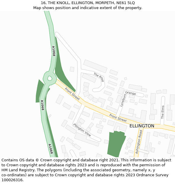 16, THE KNOLL, ELLINGTON, MORPETH, NE61 5LQ: Location map and indicative extent of plot