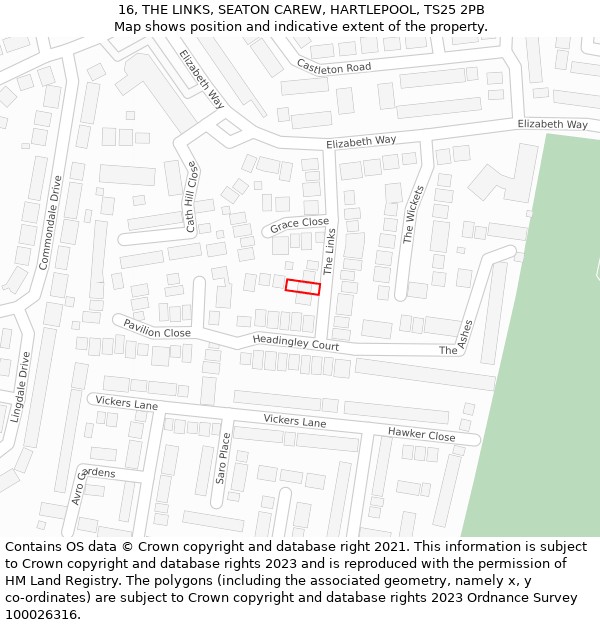 16, THE LINKS, SEATON CAREW, HARTLEPOOL, TS25 2PB: Location map and indicative extent of plot