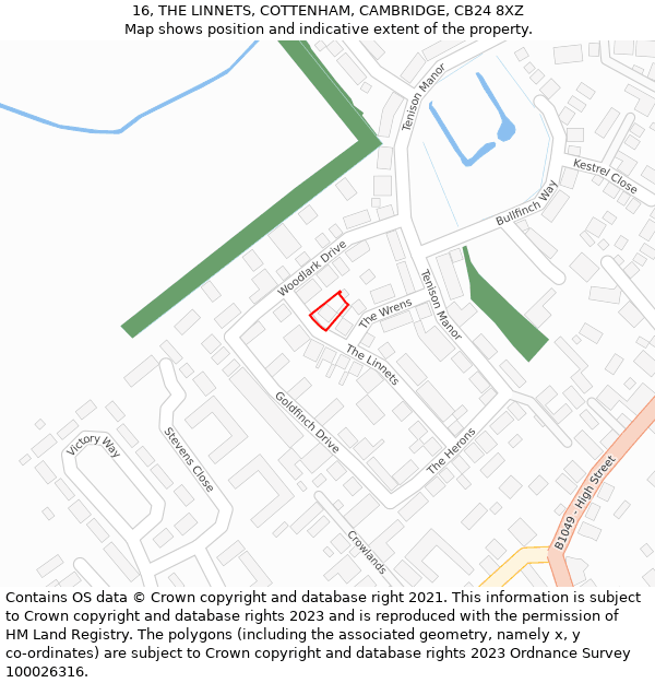 16, THE LINNETS, COTTENHAM, CAMBRIDGE, CB24 8XZ: Location map and indicative extent of plot