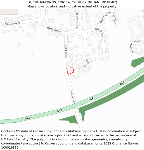 16, THE MALTINGS, TINGEWICK, BUCKINGHAM, MK18 4LQ: Location map and indicative extent of plot