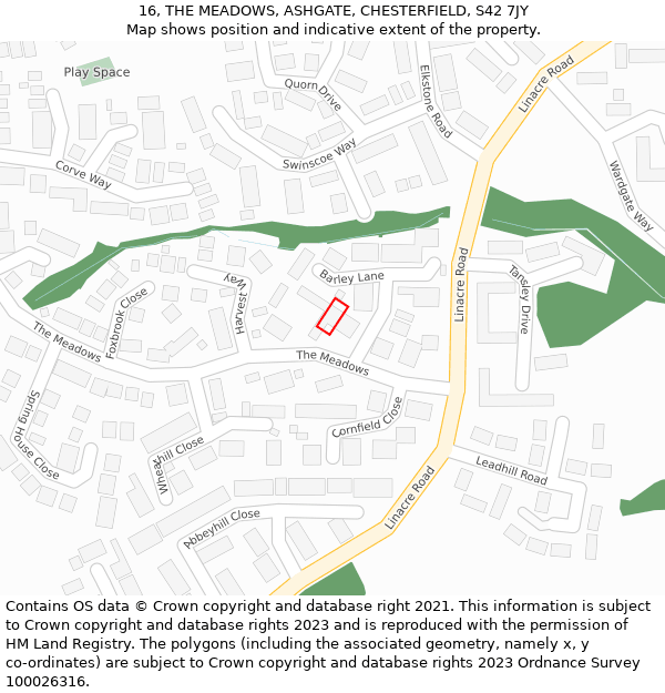 16, THE MEADOWS, ASHGATE, CHESTERFIELD, S42 7JY: Location map and indicative extent of plot