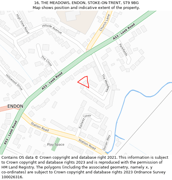 16, THE MEADOWS, ENDON, STOKE-ON-TRENT, ST9 9BG: Location map and indicative extent of plot