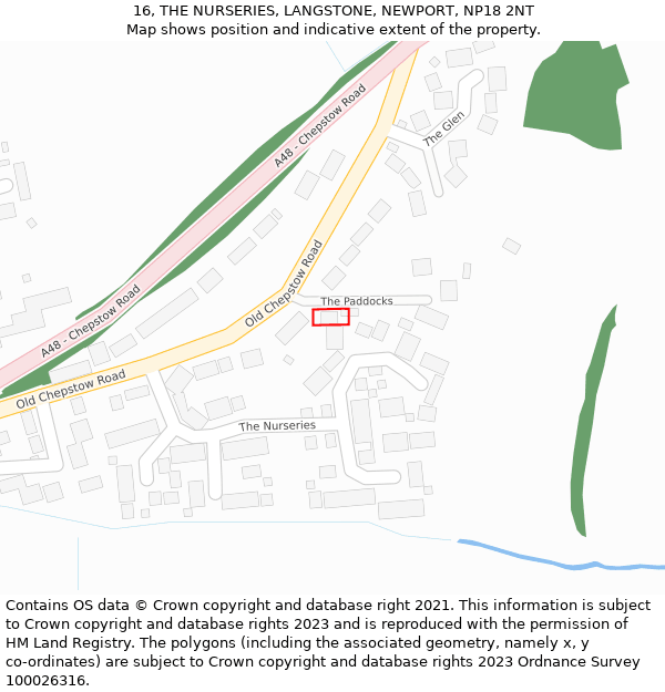 16, THE NURSERIES, LANGSTONE, NEWPORT, NP18 2NT: Location map and indicative extent of plot