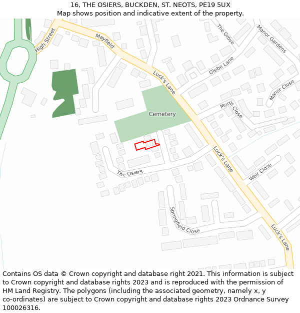 16, THE OSIERS, BUCKDEN, ST. NEOTS, PE19 5UX: Location map and indicative extent of plot