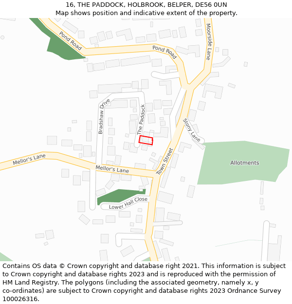 16, THE PADDOCK, HOLBROOK, BELPER, DE56 0UN: Location map and indicative extent of plot