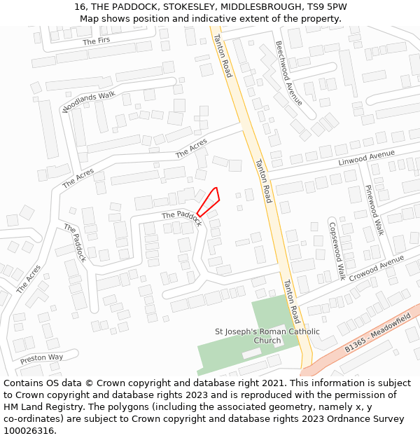 16, THE PADDOCK, STOKESLEY, MIDDLESBROUGH, TS9 5PW: Location map and indicative extent of plot