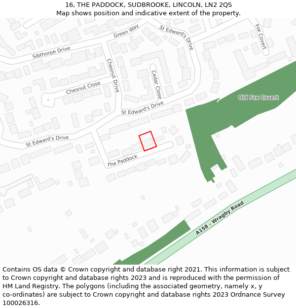 16, THE PADDOCK, SUDBROOKE, LINCOLN, LN2 2QS: Location map and indicative extent of plot