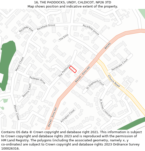 16, THE PADDOCKS, UNDY, CALDICOT, NP26 3TD: Location map and indicative extent of plot