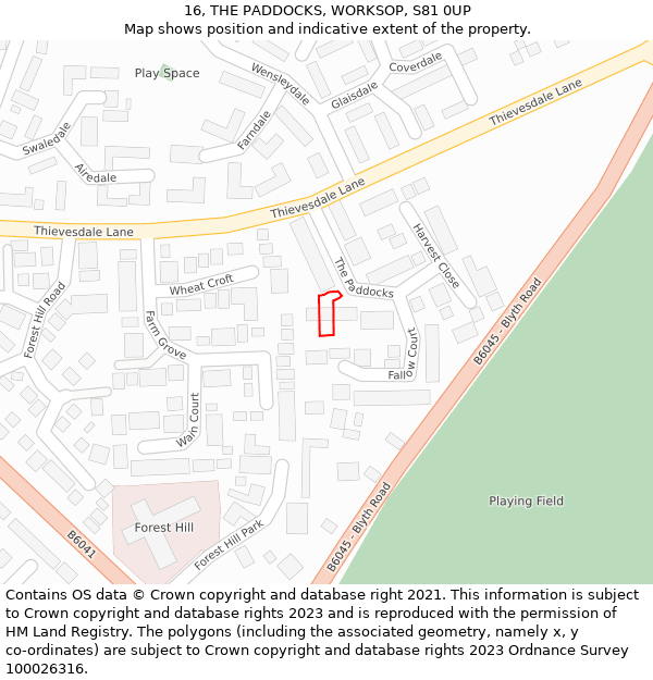 16, THE PADDOCKS, WORKSOP, S81 0UP: Location map and indicative extent of plot