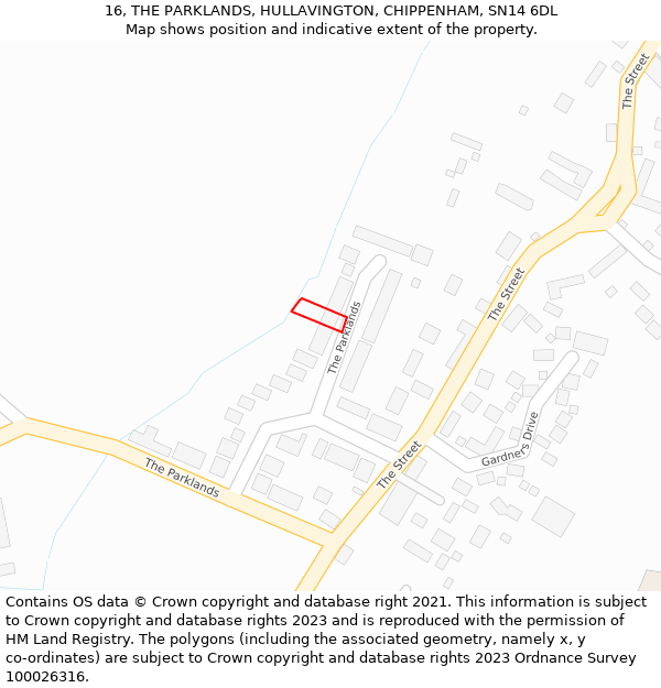 16, THE PARKLANDS, HULLAVINGTON, CHIPPENHAM, SN14 6DL: Location map and indicative extent of plot