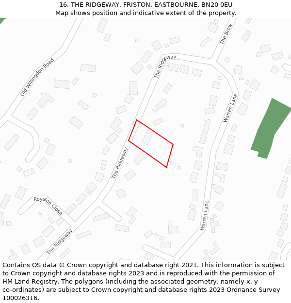 16, THE RIDGEWAY, FRISTON, EASTBOURNE, BN20 0EU: Location map and indicative extent of plot