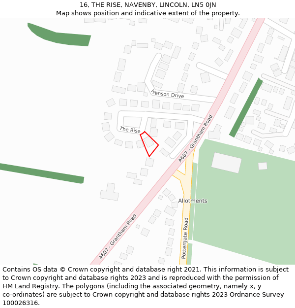 16, THE RISE, NAVENBY, LINCOLN, LN5 0JN: Location map and indicative extent of plot