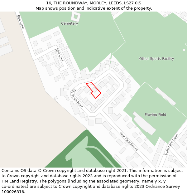 16, THE ROUNDWAY, MORLEY, LEEDS, LS27 0JS: Location map and indicative extent of plot