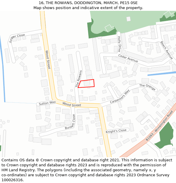 16, THE ROWANS, DODDINGTON, MARCH, PE15 0SE: Location map and indicative extent of plot