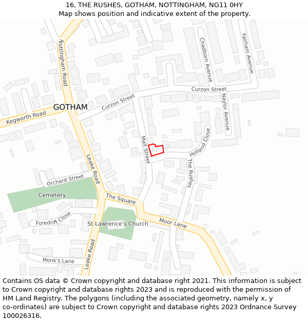 16, THE RUSHES, GOTHAM, NOTTINGHAM, NG11 0HY: Location map and indicative extent of plot