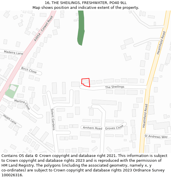 16, THE SHEILINGS, FRESHWATER, PO40 9LL: Location map and indicative extent of plot