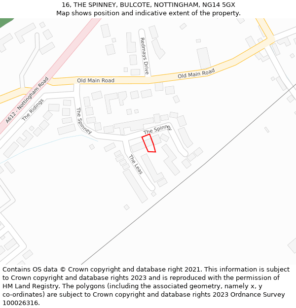 16, THE SPINNEY, BULCOTE, NOTTINGHAM, NG14 5GX: Location map and indicative extent of plot