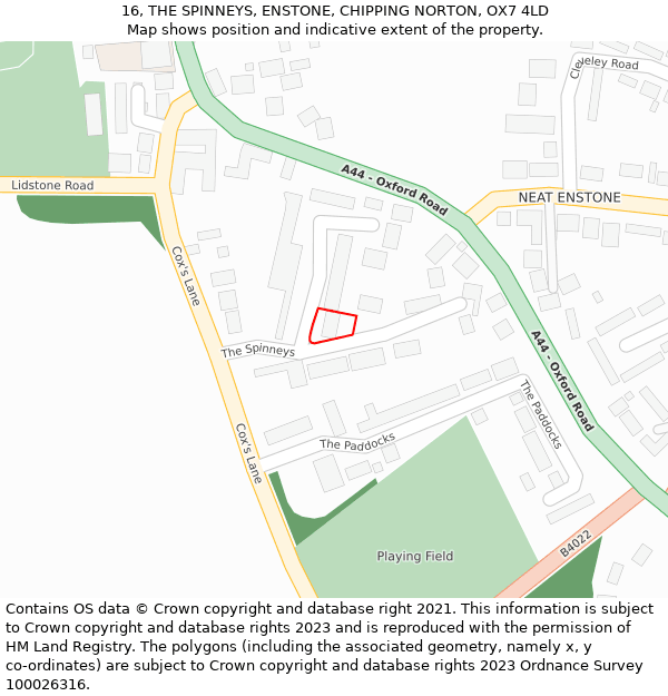 16, THE SPINNEYS, ENSTONE, CHIPPING NORTON, OX7 4LD: Location map and indicative extent of plot