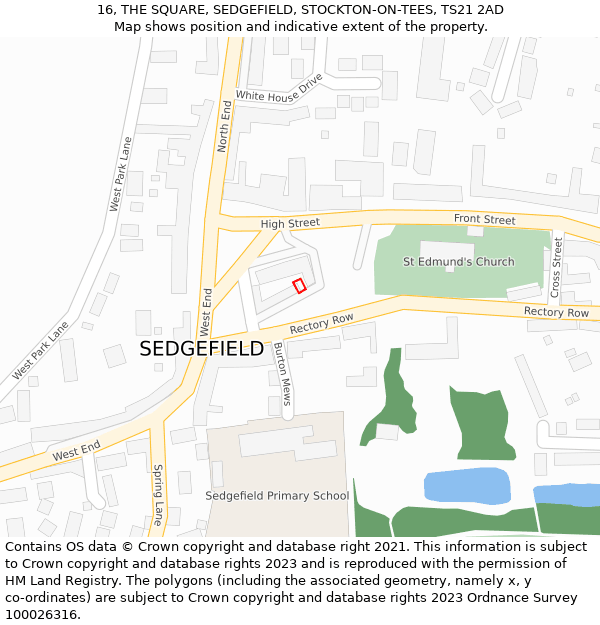 16, THE SQUARE, SEDGEFIELD, STOCKTON-ON-TEES, TS21 2AD: Location map and indicative extent of plot