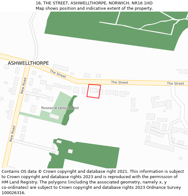 16, THE STREET, ASHWELLTHORPE, NORWICH, NR16 1HD: Location map and indicative extent of plot