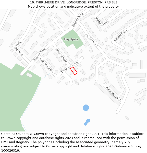 16, THIRLMERE DRIVE, LONGRIDGE, PRESTON, PR3 3LE: Location map and indicative extent of plot