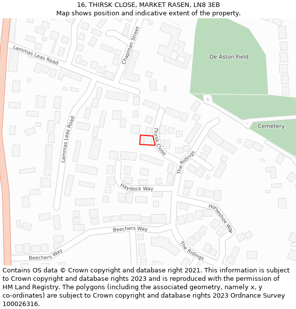 16, THIRSK CLOSE, MARKET RASEN, LN8 3EB: Location map and indicative extent of plot