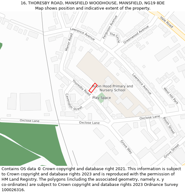16, THORESBY ROAD, MANSFIELD WOODHOUSE, MANSFIELD, NG19 8DE: Location map and indicative extent of plot