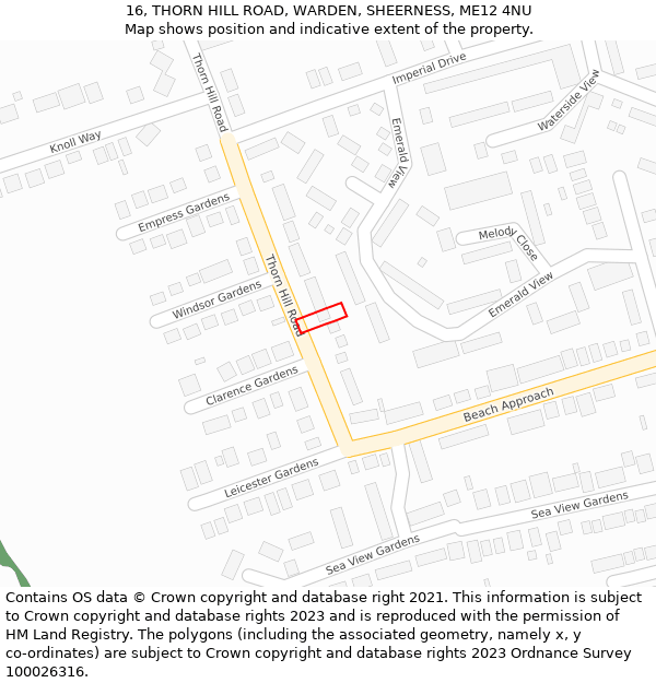 16, THORN HILL ROAD, WARDEN, SHEERNESS, ME12 4NU: Location map and indicative extent of plot