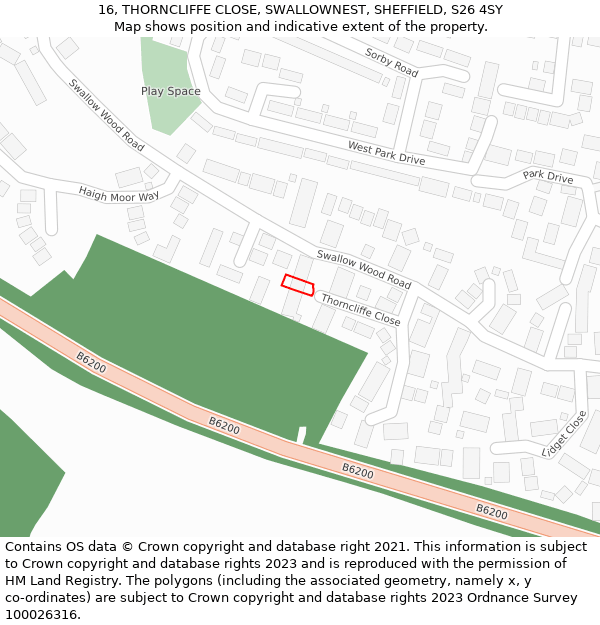 16, THORNCLIFFE CLOSE, SWALLOWNEST, SHEFFIELD, S26 4SY: Location map and indicative extent of plot