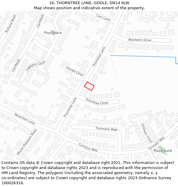 16, THORNTREE LANE, GOOLE, DN14 6LW: Location map and indicative extent of plot