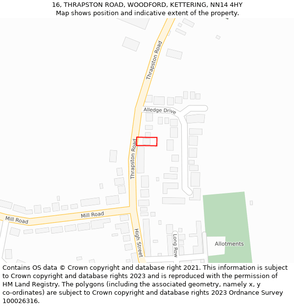 16, THRAPSTON ROAD, WOODFORD, KETTERING, NN14 4HY: Location map and indicative extent of plot