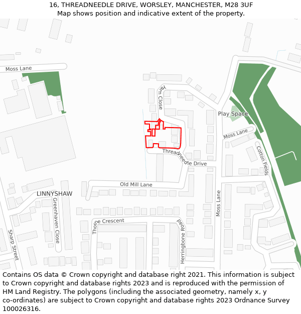 16, THREADNEEDLE DRIVE, WORSLEY, MANCHESTER, M28 3UF: Location map and indicative extent of plot