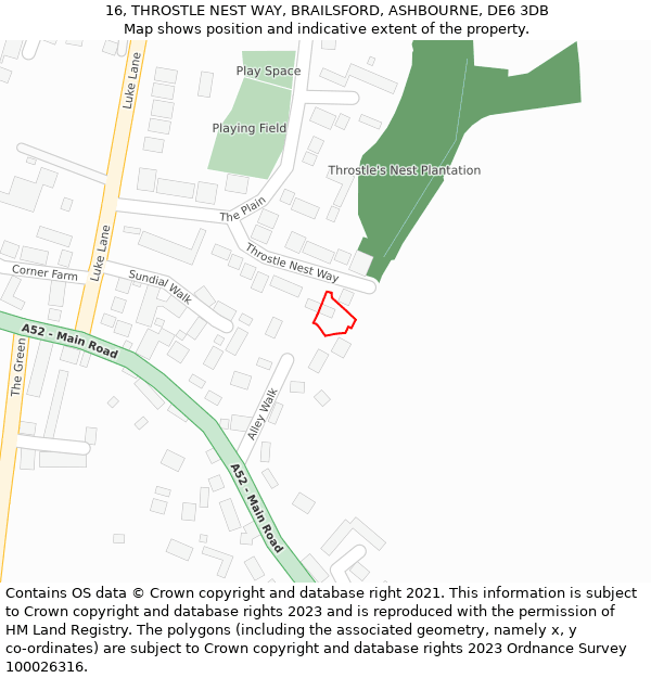 16, THROSTLE NEST WAY, BRAILSFORD, ASHBOURNE, DE6 3DB: Location map and indicative extent of plot