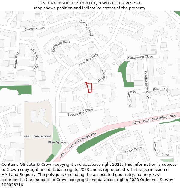 16, TINKERSFIELD, STAPELEY, NANTWICH, CW5 7GY: Location map and indicative extent of plot